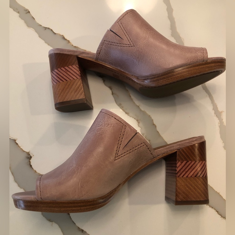 New Frye Block Heel Mules- Dusty Pink